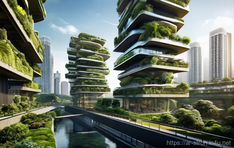 슈퍼트론 세계관 속 기술 및 메커니즘 - **Aesthetic:** Futuristic cityscape, Biophilic design, Urban harmony.
    **Prompt:** "A breathtakin...