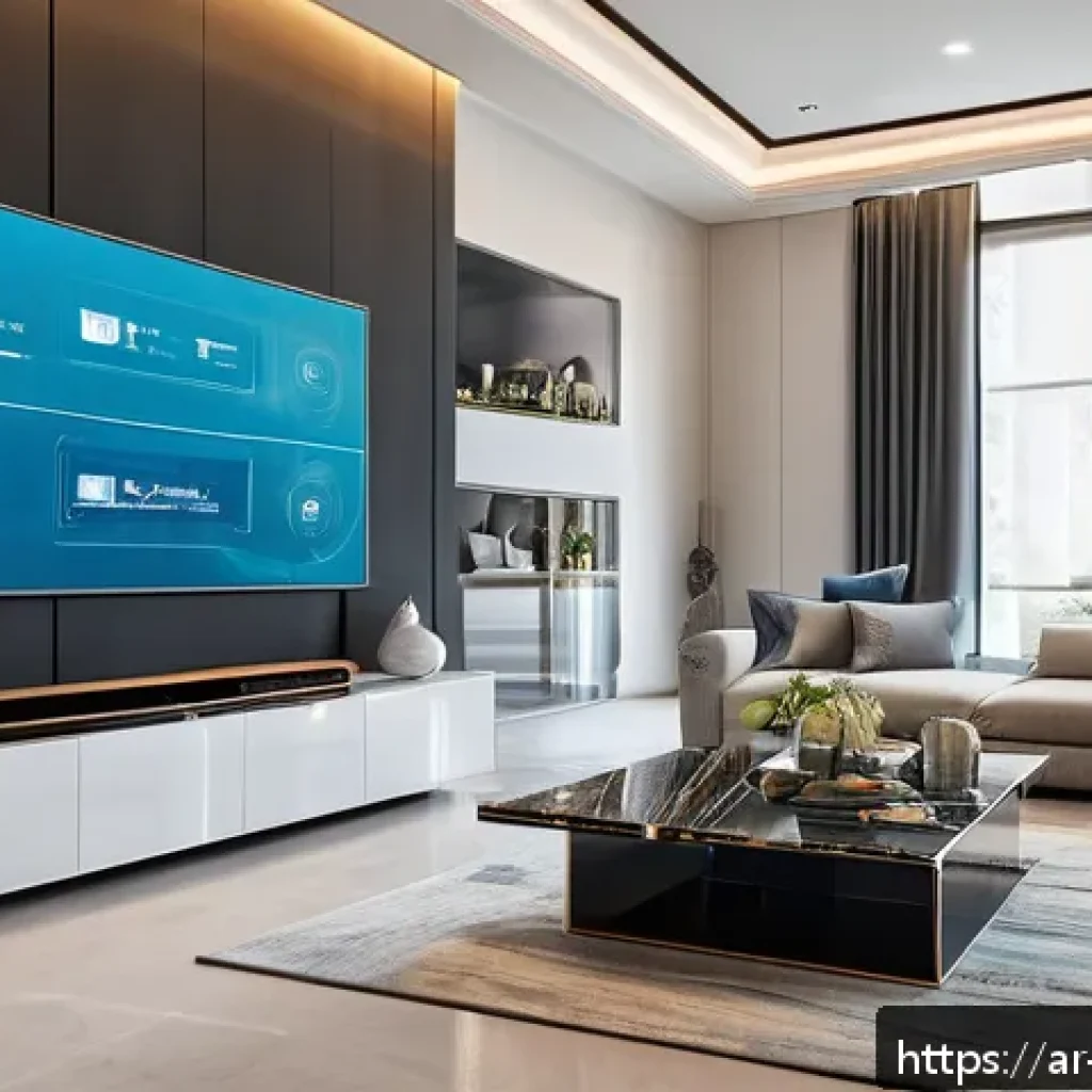 슈퍼트론 인기 요인 분석 - A futuristic smart home interior showcasing multiple Supertron devices seamlessly connected via IoT,...